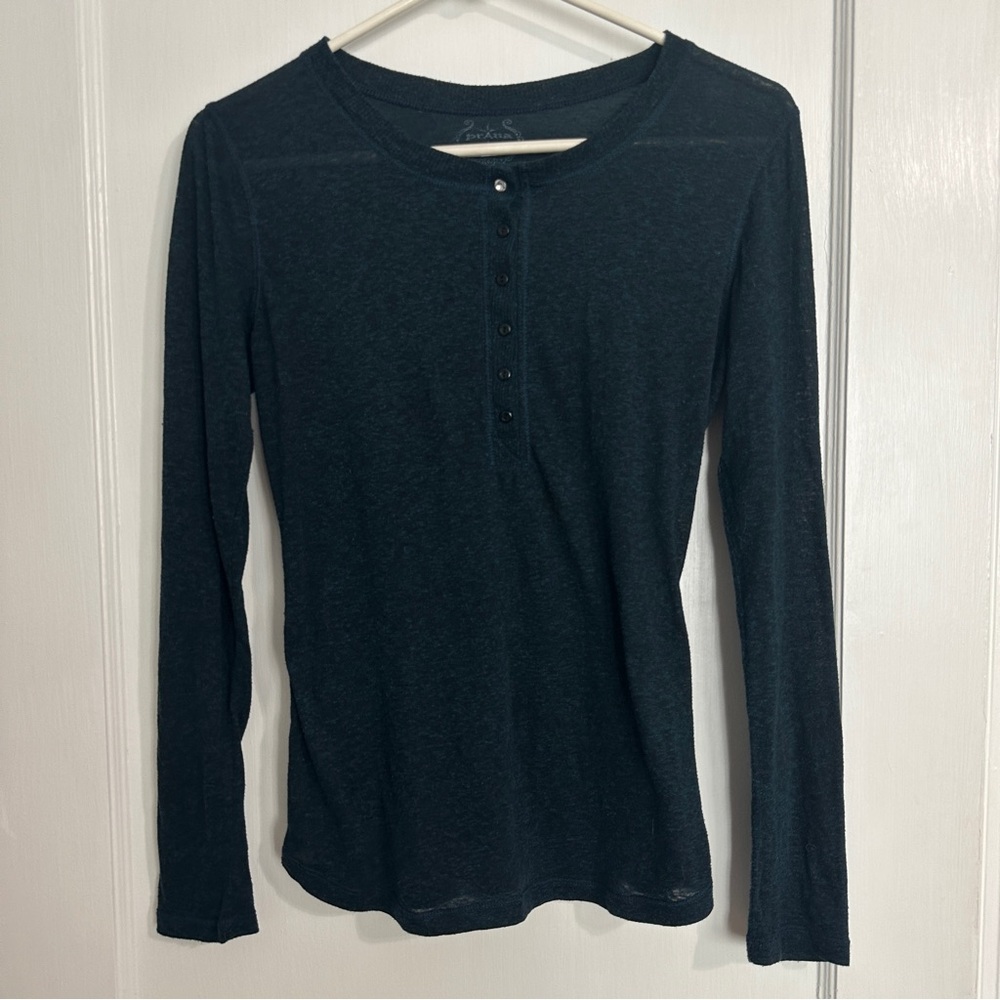 Prana Henley Long Sleeve Tee Navy Size Large
